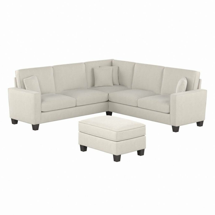 Living & Family Room Furniture * | Hot Sell Stockton 99W L Shaped Sectional Couch W/ Ottoman In Light Beige Microsuede Bush Furniture Skt003Lbm