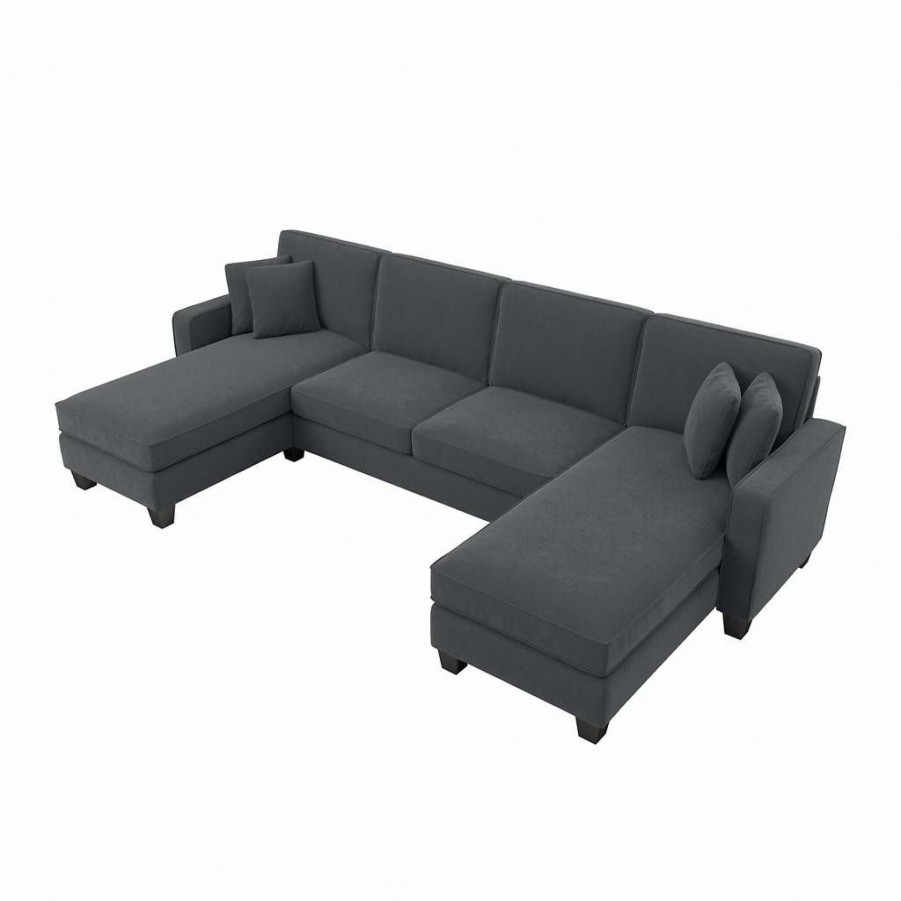 Living & Family Room Furniture * | Promotions Bush Furniture Stockton 131W Sectional Couch With Double Chaise Lounge In Dark Gray Microsuede Bush Furniture Sny130Sdgm-03K