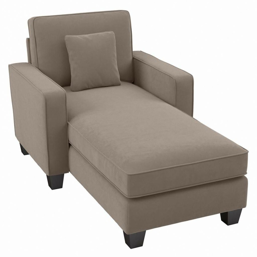 Living & Family Room Furniture * | Promotions Bush Furniture Stockton Chaise Lounge With Arms In Tan Microsuede Bush Furniture Snm41Stnm-03K