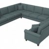 Living & Family Room Furniture * | Limit Offer Bush Furniture Hudson 137W U Shaped Sectional Couch In Turkish Blue Herringbone Bush Furniture Hdy135Btbh-03K