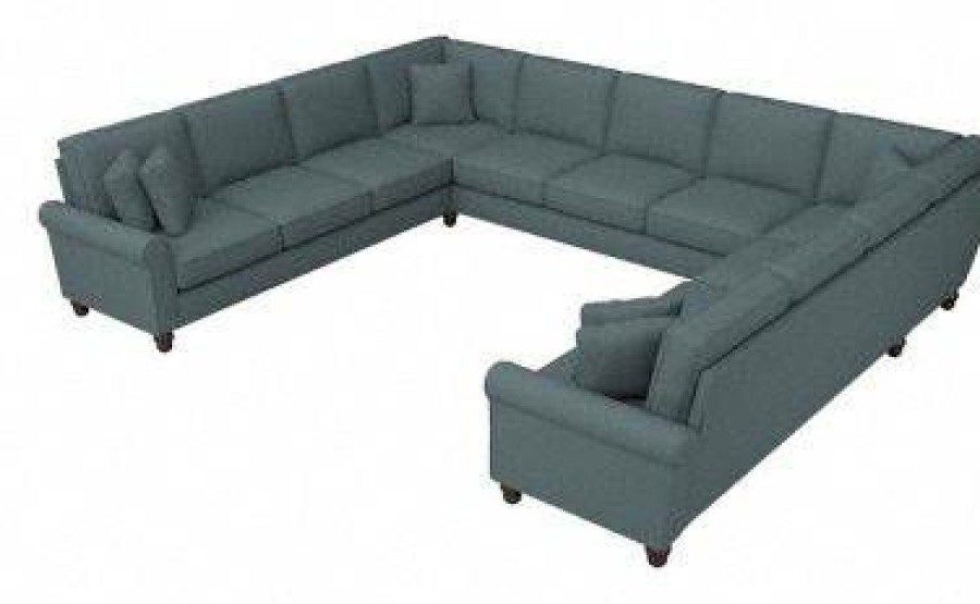 Living & Family Room Furniture * | Limit Offer Bush Furniture Hudson 137W U Shaped Sectional Couch In Turkish Blue Herringbone Bush Furniture Hdy135Btbh-03K