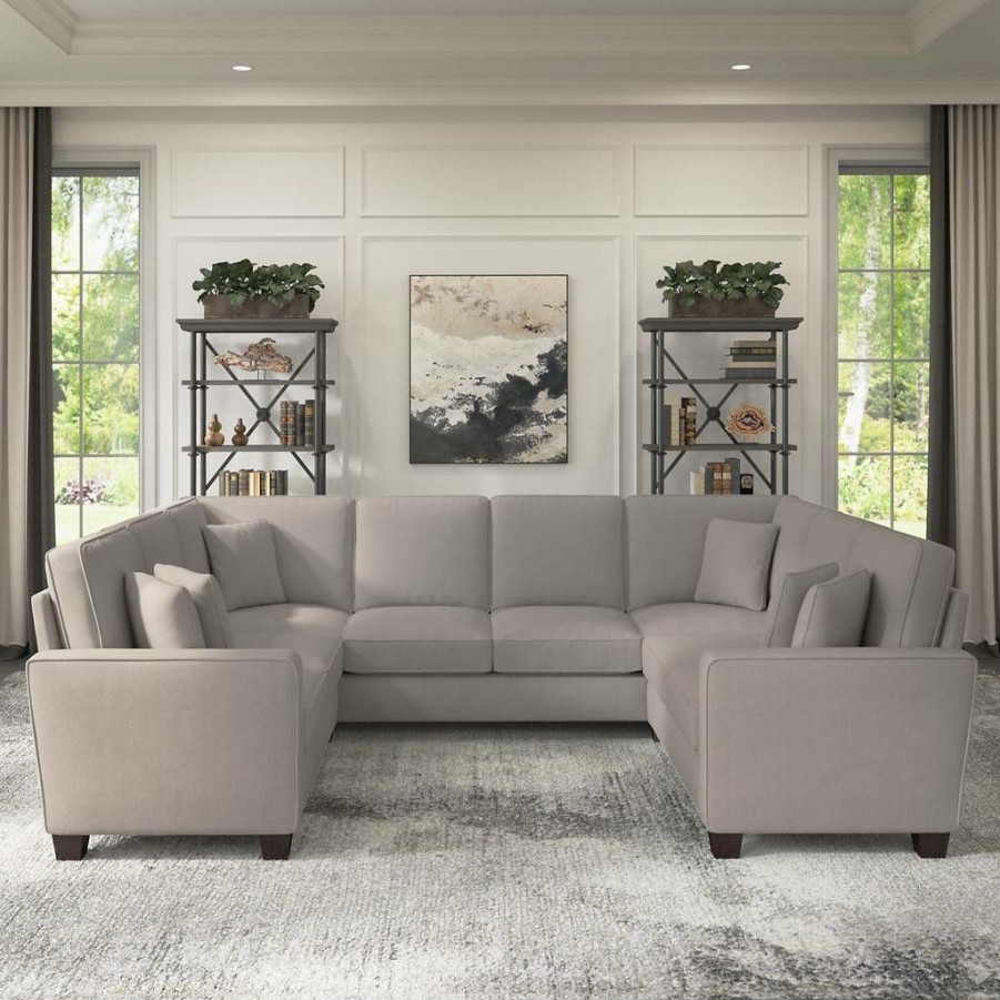 Living & Family Room Furniture * | Classical Bush Furniture Stockton 112W U Shaped Sectional Couch In Beige Herringbone Sny112Sbgh-03K