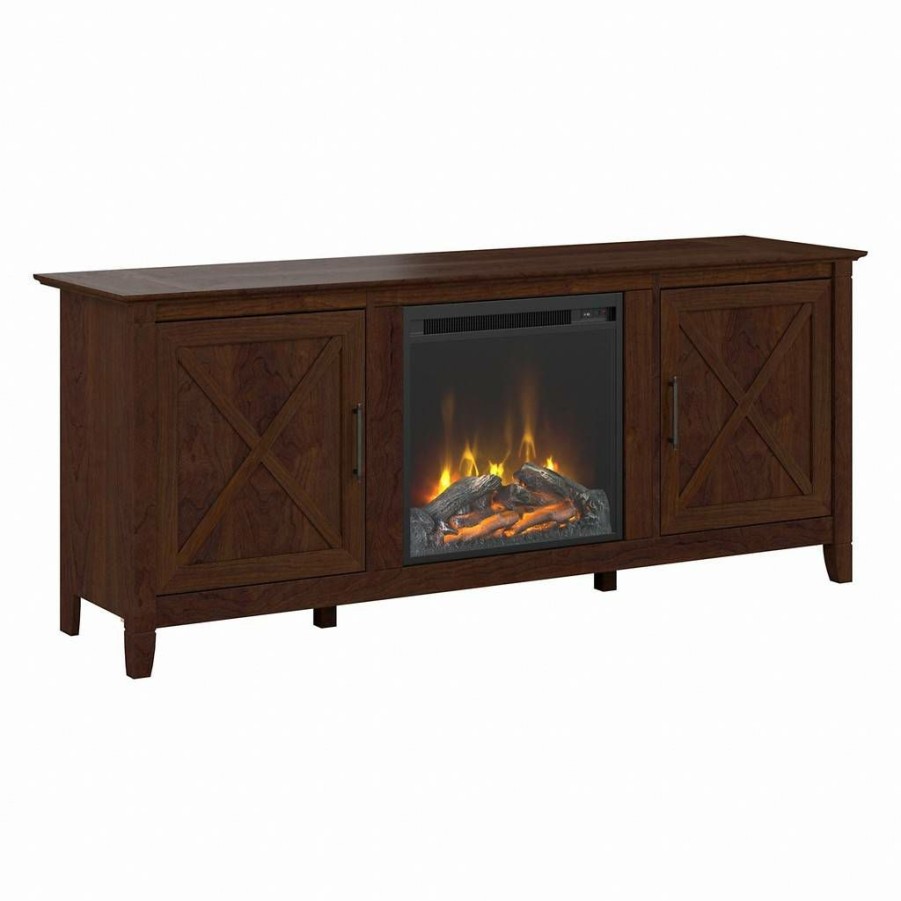 Living & Family Room Furniture * | Exclusive Design Bush Furniture Key West Electric Fireplace Tv Stand For 70 Inch Tv In Bing Cherry Bush Furniture Kws063Bc