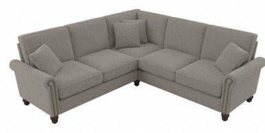 Living & Family Room Furniture * | Promotions Bush Furniture Coventry 87W L Shaped Sectional Couch In Beige Herringbone Bush Furniture Cvy86Bbgh-03K