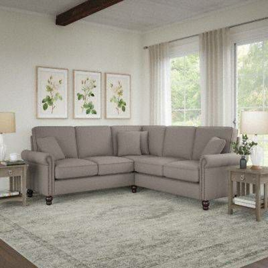 Living & Family Room Furniture * | Promotions Bush Furniture Coventry 87W L Shaped Sectional Couch In Beige Herringbone Bush Furniture Cvy86Bbgh-03K