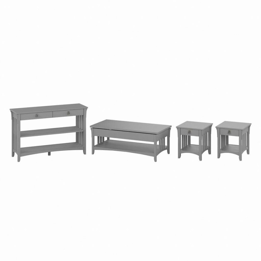 Living & Family Room Furniture * | Online Bush Furniture Salinas Lift Top Coffee Table Desk With Console Table And End Tables In Cape Cod Gray Bush Furniture Sal073Cg