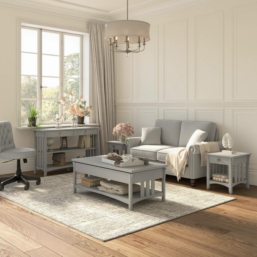 Living & Family Room Furniture * | Online Bush Furniture Salinas Lift Top Coffee Table Desk With Console Table And End Tables In Cape Cod Gray Bush Furniture Sal073Cg