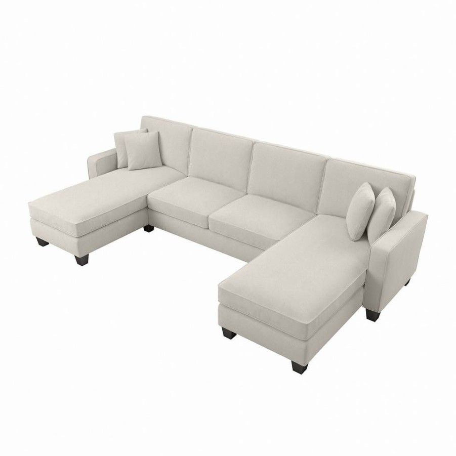 Living & Family Room Furniture * | Promotions Bush Furniture Stockton 131W Sectional Couch With Double Chaise Lounge In Light Beige Microsuede Bush Furniture Sny130Slbm-03K