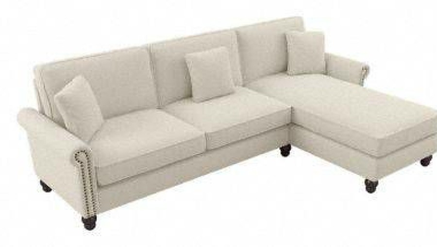 Living & Family Room Furniture * | Limited Edition Bush Furniture Coventry 102W Sectional Couch With Reversible Chaise Lounge In Cream Herringbone Bush Furniture Cvy102Bcrh-03K