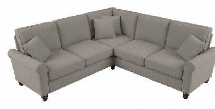 Living & Family Room Furniture * | Hot Sell Bush Furniture Hudson 87W L Shaped Sectional Couch In Beige Herringbone Bush Furniture Hdy86Bbgh-03K