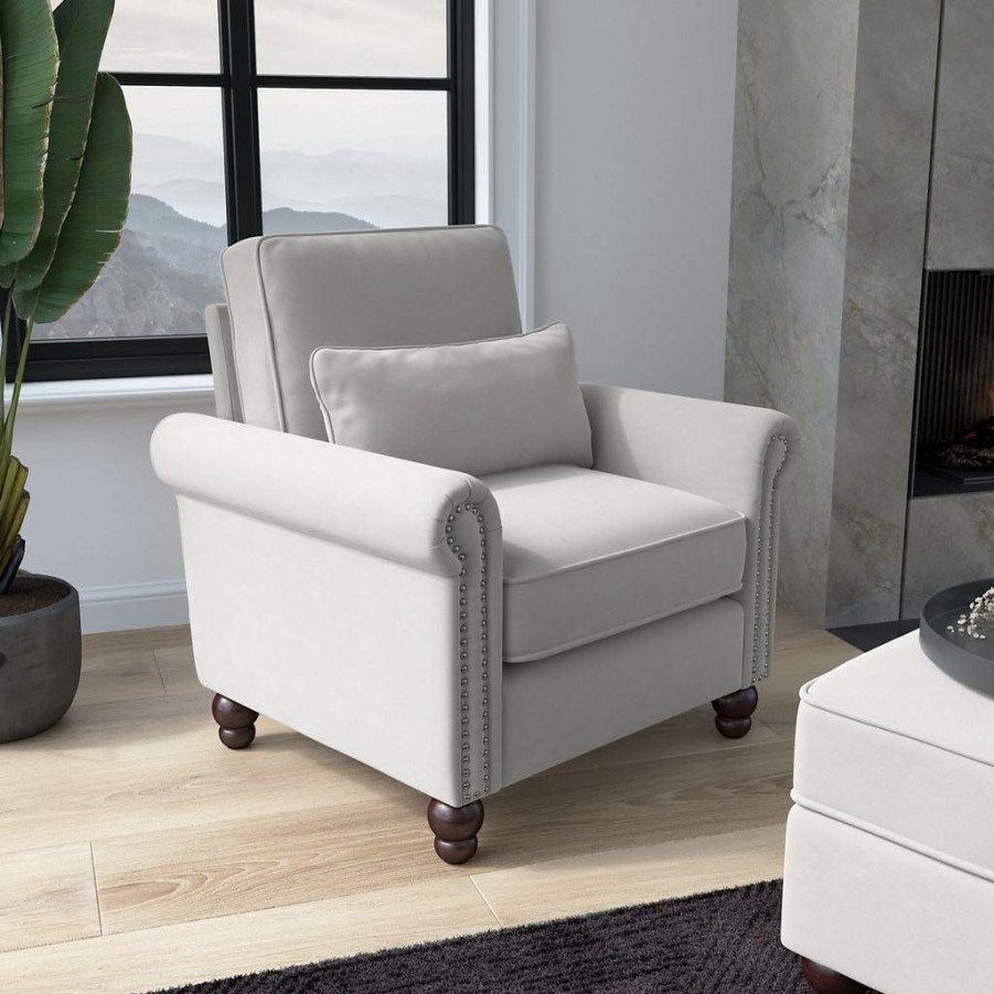 Living & Family Room Furniture * | Online Bush Furniture Coventry Accent Chair With Arms In Light Gray Microsuede Bush Furniture Cvk36Blgm-03