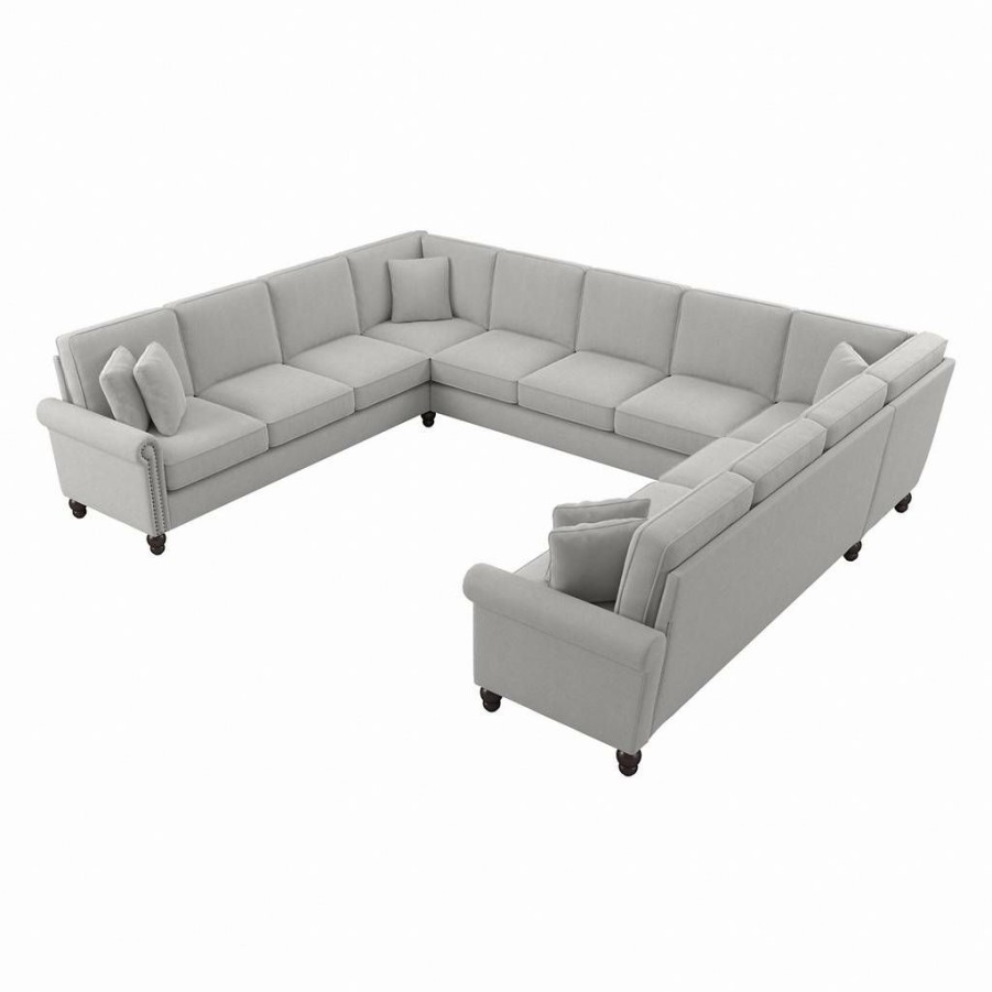 Living & Family Room Furniture * | Best Sale Bush Furniture Coventry 137W U Shaped Sectional Couch In Light Gray Microsuede Bush Furniture Cvy135Blgm-03K