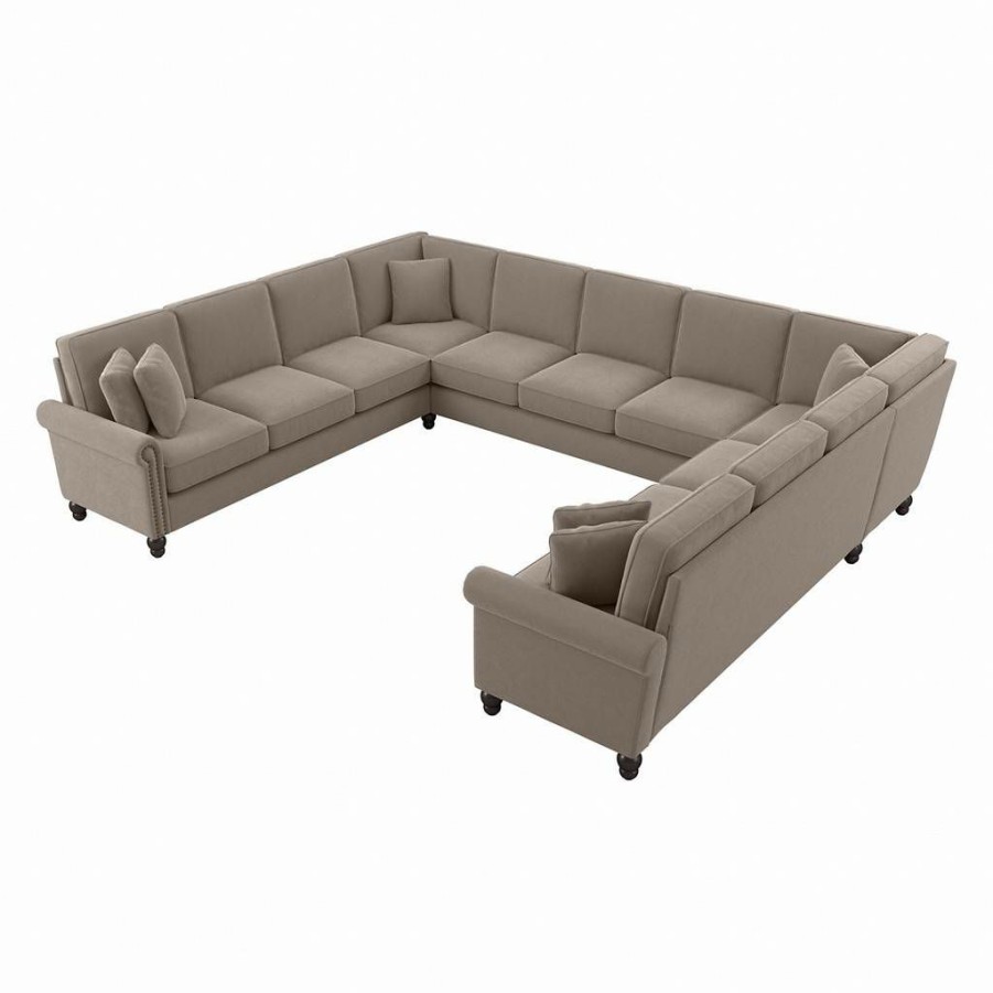 Living & Family Room Furniture * | Featured Bush Furniture Coventry 137W U Shaped Sectional Couch In Tan Microsuede Bush Furniture Cvy135Btnm-03K