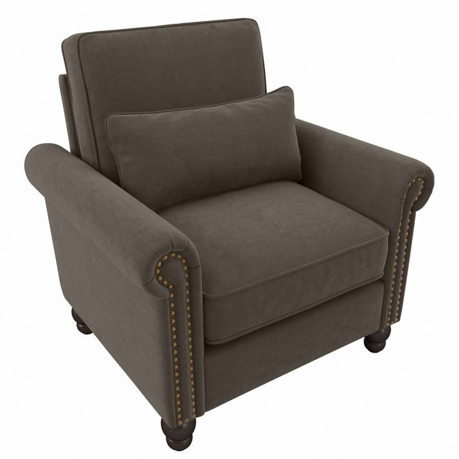 Living & Family Room Furniture * | Excellent Quality Bush Furniture Coventry Accent Chair With Arms In Chocolate Brown Microsuede Bush Furniture Cvk36Bcbm-03