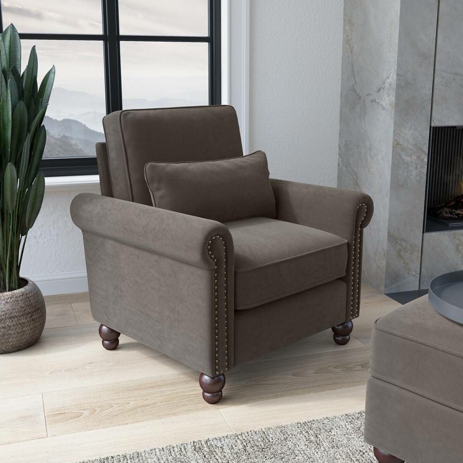 Living & Family Room Furniture * | Excellent Quality Bush Furniture Coventry Accent Chair With Arms In Chocolate Brown Microsuede Bush Furniture Cvk36Bcbm-03