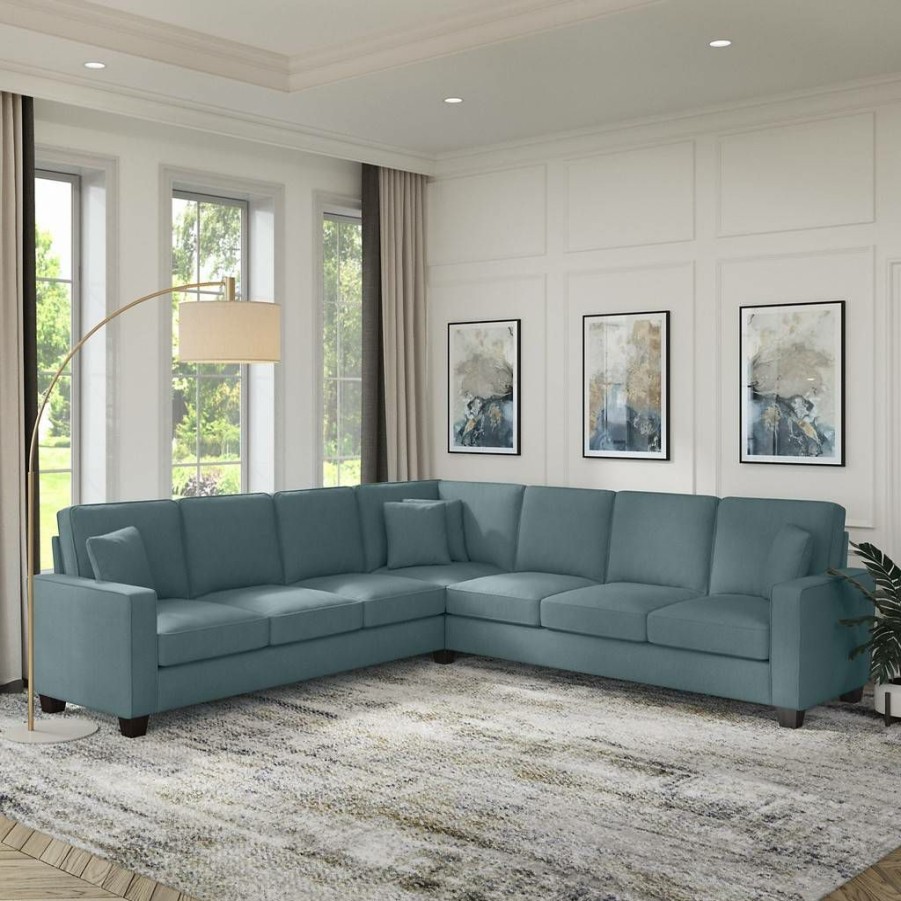 Living & Family Room Furniture * | Outlet Bush Furniture Stockton 110W L Shaped Sectional Couch In Turkish Blue Herringbone Sny110Stbh-03K