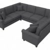 Living & Family Room Furniture * | Hot Sale Bush Furniture Hudson 113W U Shaped Sectional Couch In Charcoal Gray Herringbone Bush Furniture Hdy112Bcgh-03K