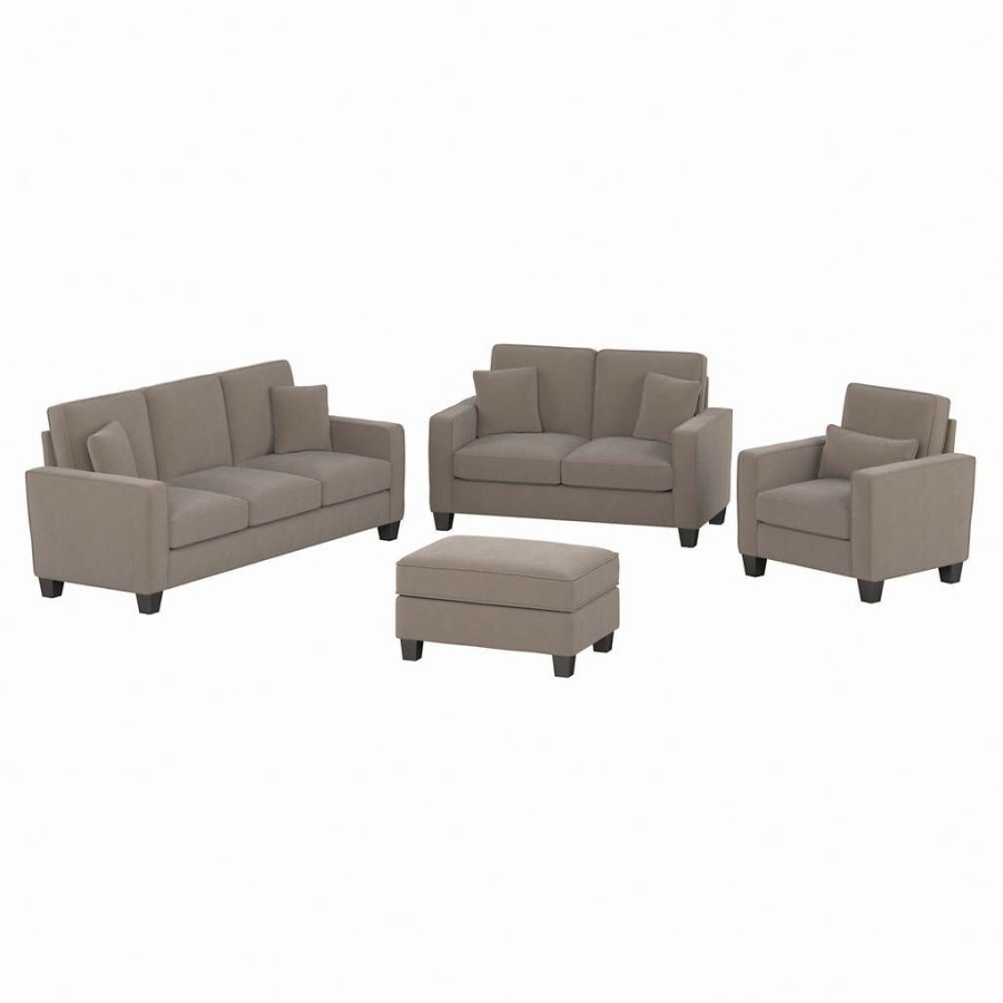 Living & Family Room Furniture * | Crazy Deals Stockton 85W Sofa W/ Loveseat, Accent Chair & Ottoman In Tan Microsuede Bush Furniture Skt020Tnm