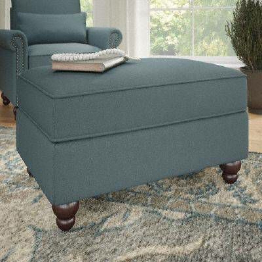 Living & Family Room Furniture * | Excellent Quality Bush Furniture Coventry Storage Ottoman In Turkish Blue Herringbone Bush Furniture Cvo34Btbh-Z