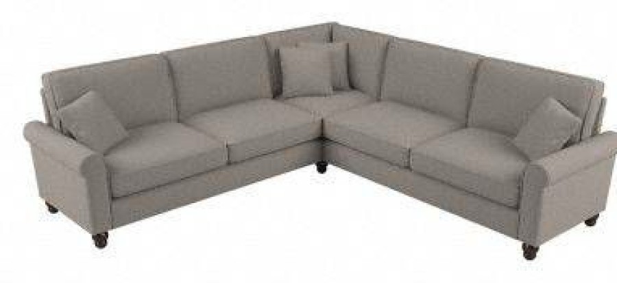 Living & Family Room Furniture * | Featured Bush Furniture Hudson 99W L Shaped Sectional Couch In Beige Herringbone Bush Furniture Hdy98Bbgh-03K