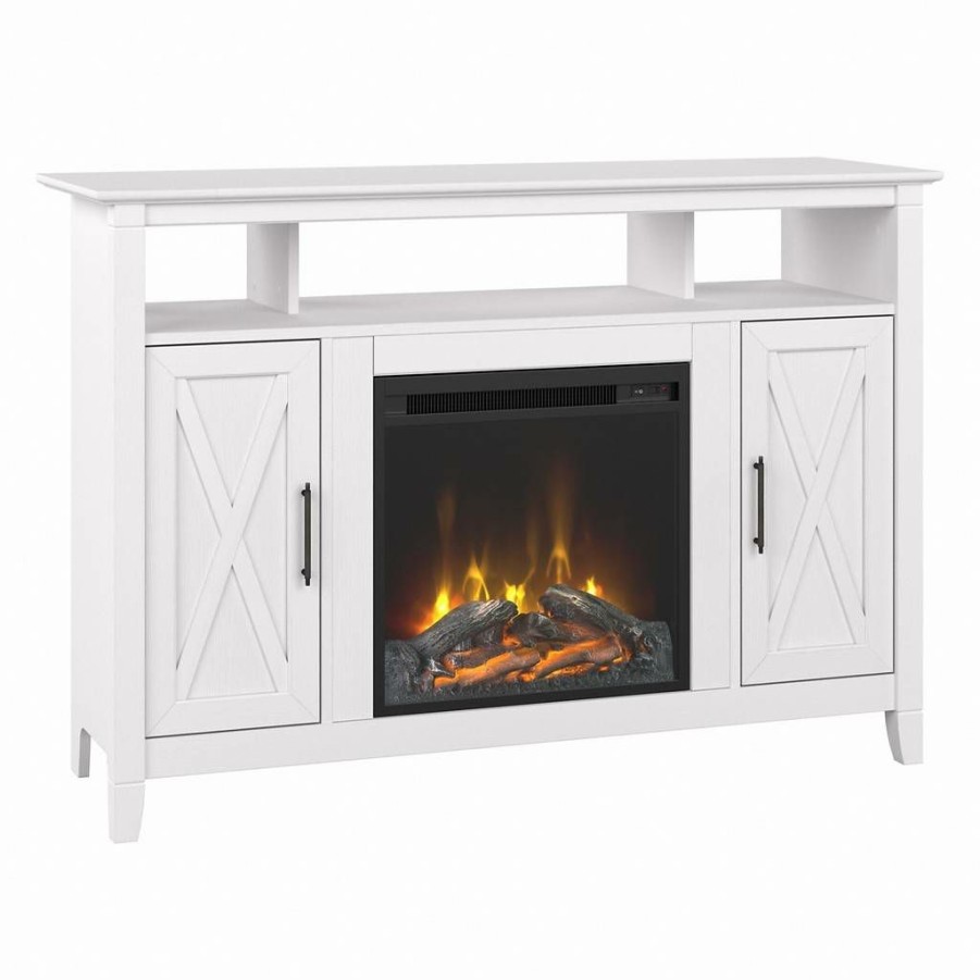 Living & Family Room Furniture * | Crazy Deals Bush Furniture Key West Tall Electric Fireplace Tv Stand For 55 Inch Tv In Pure White Oak Bush Furniture Kws064Wt