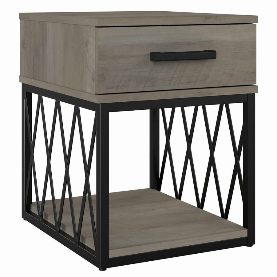 Living & Family Room Furniture * | Promotions Kathy Ireland Home By Bush Furniture City Park Industrial End Table With Drawer In Driftwood Gray Bush Furniture Cpt118Dg-03