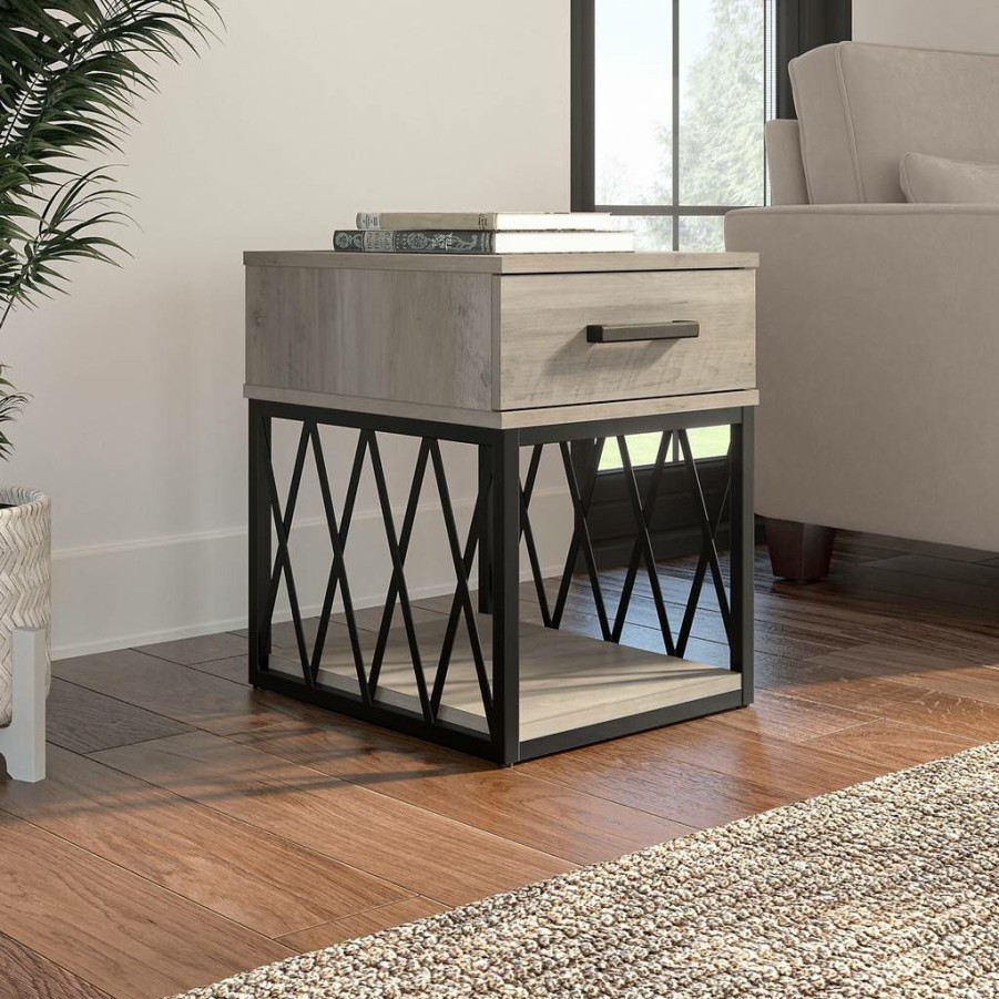 Living & Family Room Furniture * | Promotions Kathy Ireland Home By Bush Furniture City Park Industrial End Table With Drawer In Driftwood Gray Bush Furniture Cpt118Dg-03