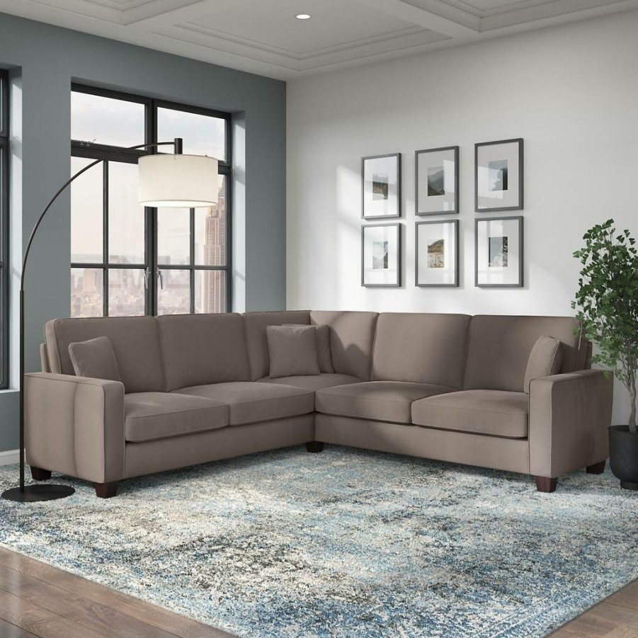 Living & Family Room Furniture * | Hot Selling Bush Furniture Stockton 99W L Shaped Sectional Couch In Tan Microsuede Bush Furniture Sny98Stnm-03K