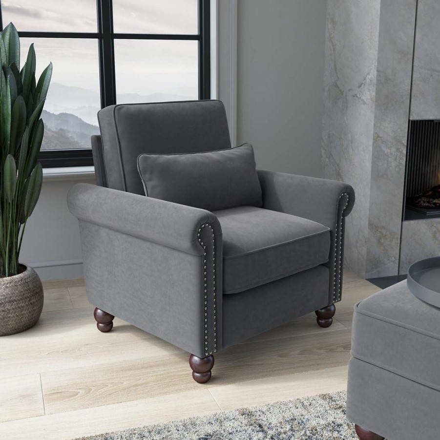 Living & Family Room Furniture * | Wholesale Bush Furniture Coventry Accent Chair With Arms In Dark Gray Microsuede Bush Furniture Cvk36Bdgm-03