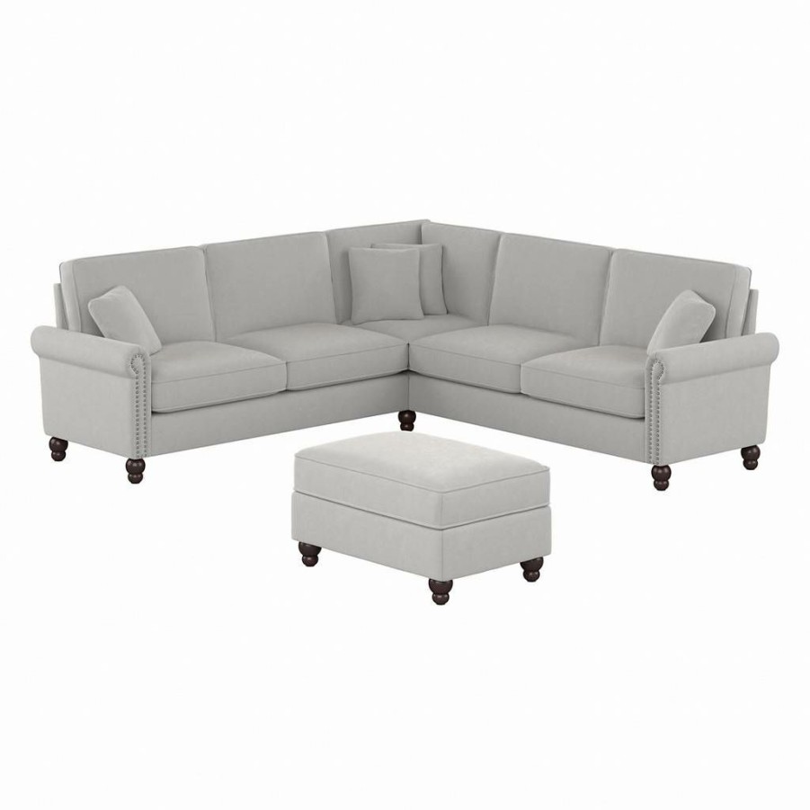 Living & Family Room Furniture * | Clearance Sale Bush Furniture Coventry 99W L Shaped Sectional Couch With Ottoman In Light Gray Microsuede Bush Furniture Cvn003Lgm