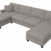 Living & Family Room Furniture * | Limit Offer Bush Furniture Hudson 131W Sectional Couch With Double Chaise Lounge In Beige Herringbone Bush Furniture Hdy130Bbgh-03K