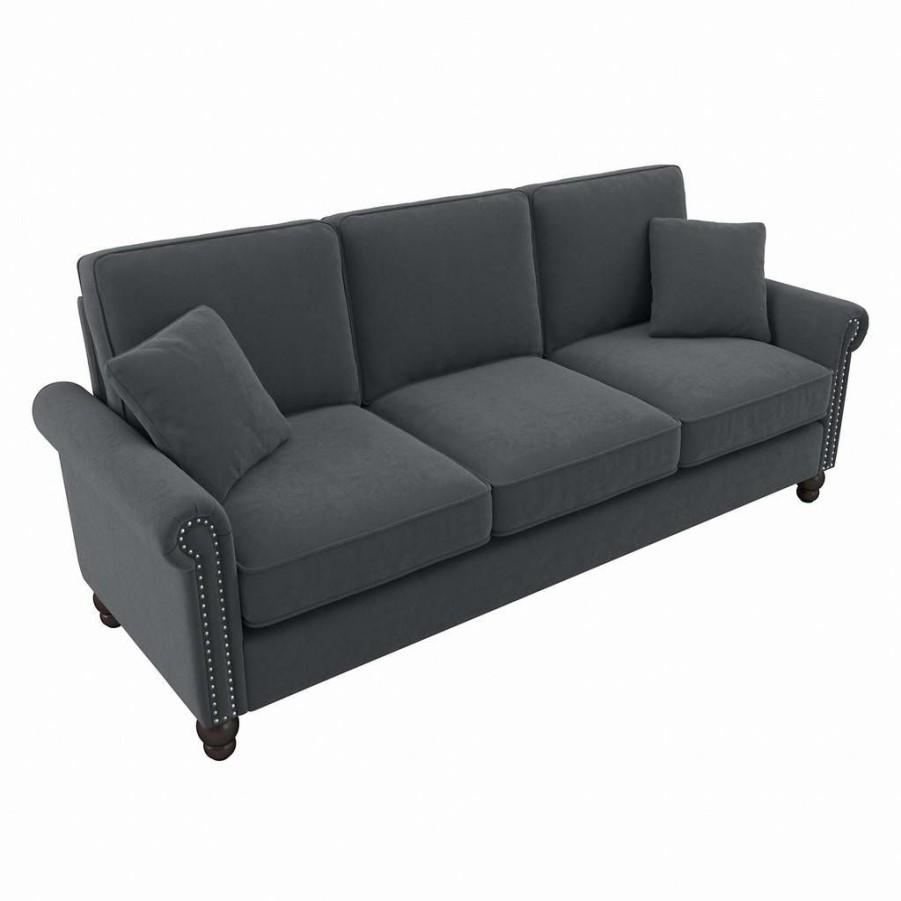 Living & Family Room Furniture * | Classical Bush Furniture Coventry 85W Sofa In Dark Gray Microsuede Bush Furniture Cvj85Bdgm-03K