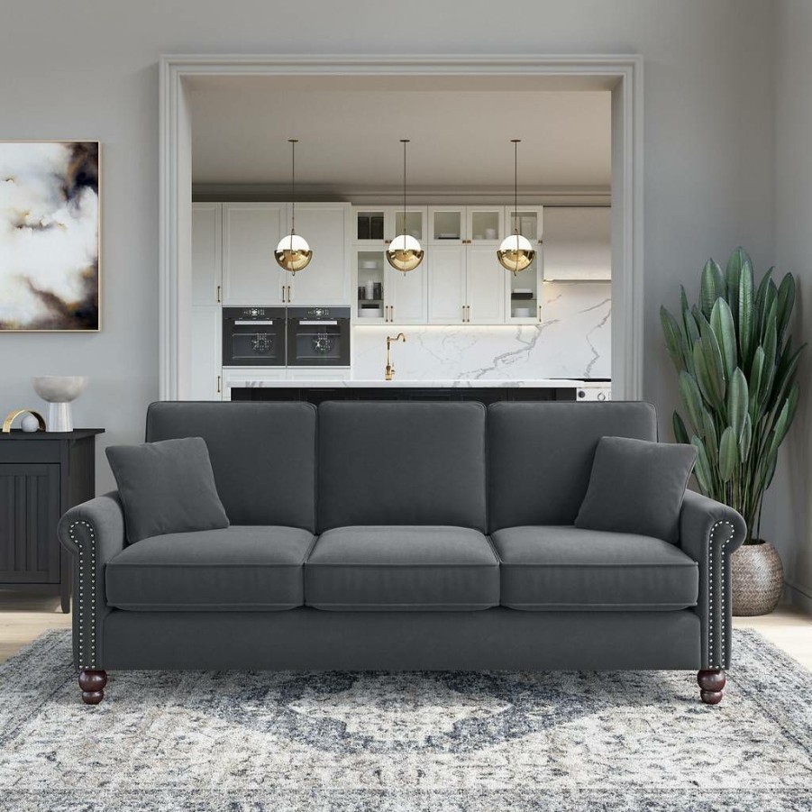 Living & Family Room Furniture * | Classical Bush Furniture Coventry 85W Sofa In Dark Gray Microsuede Bush Furniture Cvj85Bdgm-03K