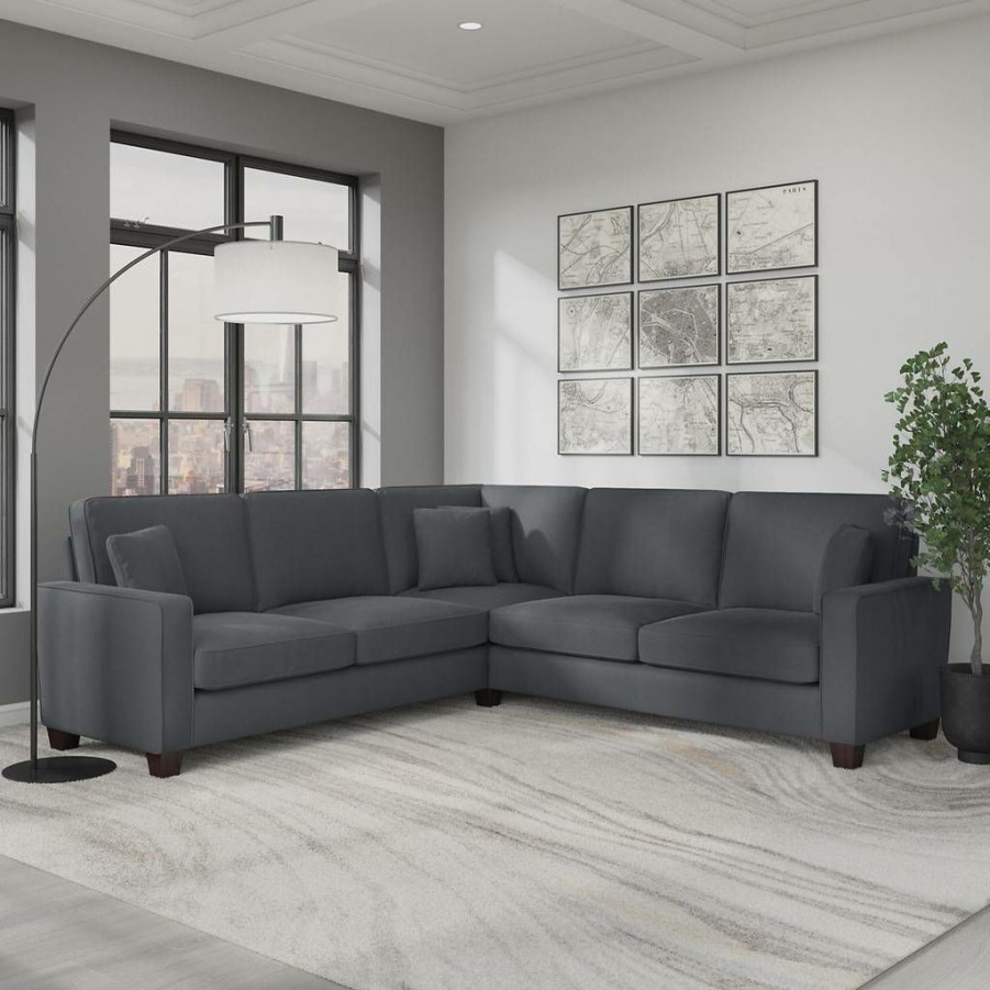 Living & Family Room Furniture * | Best Sale Bush Furniture Stockton 99W L Shaped Sectional Couch In Dark Gray Microsuede Bush Furniture Sny98Sdgm-03K