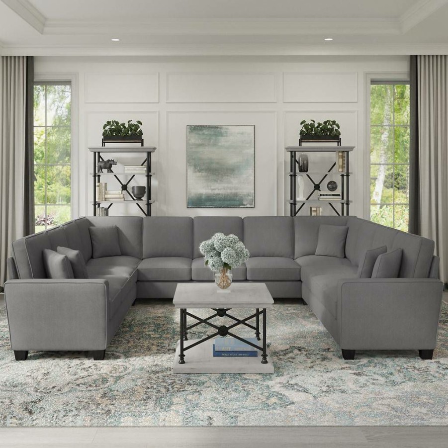 Living & Family Room Furniture * | Wholesale Bush Furniture Stockton 135W U Shaped Sectional Couch In French Gray Herringbone Sny135Sfgh-03K