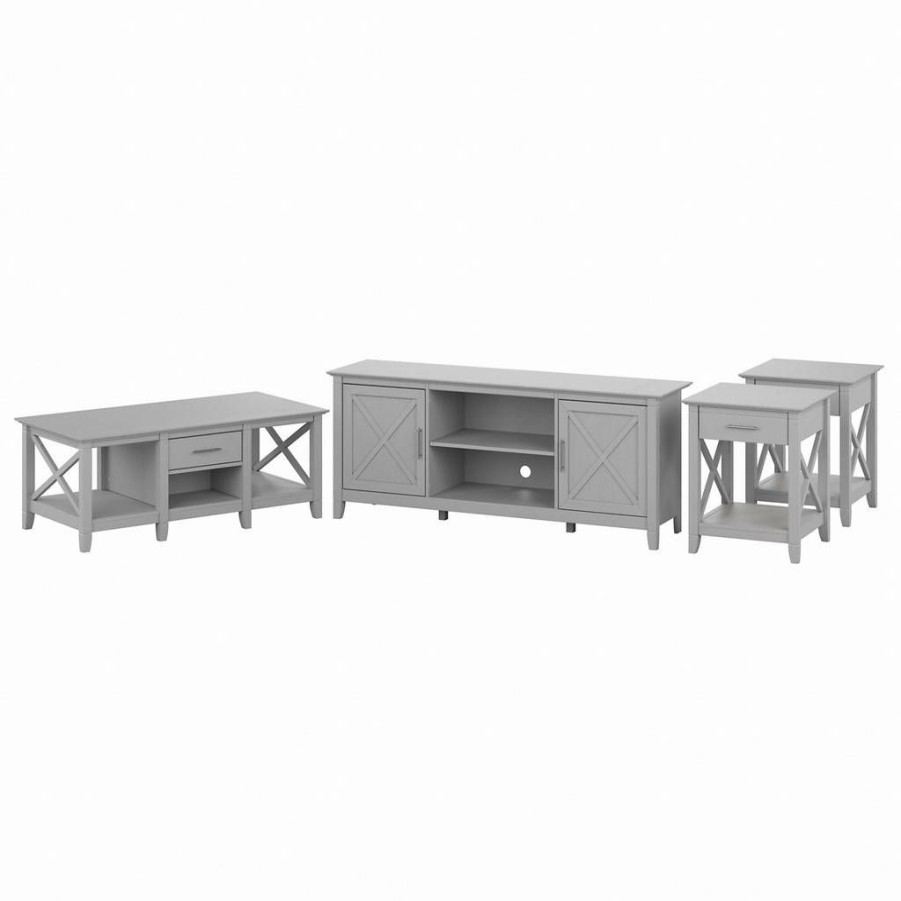 Living & Family Room Furniture * | Classical Bush Furniture Key West Tv Stand For 70 Inch Tv With Coffee Table And End Tables In Cape Cod Gray Bush Furniture Kws069Cg