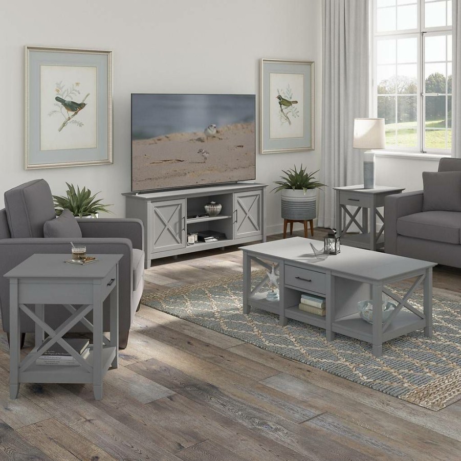 Living & Family Room Furniture * | Classical Bush Furniture Key West Tv Stand For 70 Inch Tv With Coffee Table And End Tables In Cape Cod Gray Bush Furniture Kws069Cg