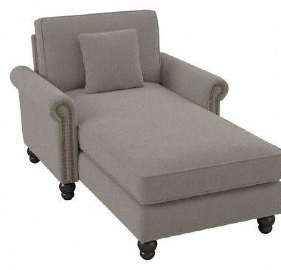 Living & Family Room Furniture * | Limited Edition Bush Furniture Coventry Chaise Lounge With Arms In Beige Herringbone Bush Furniture Cvm41Bbgh-03K