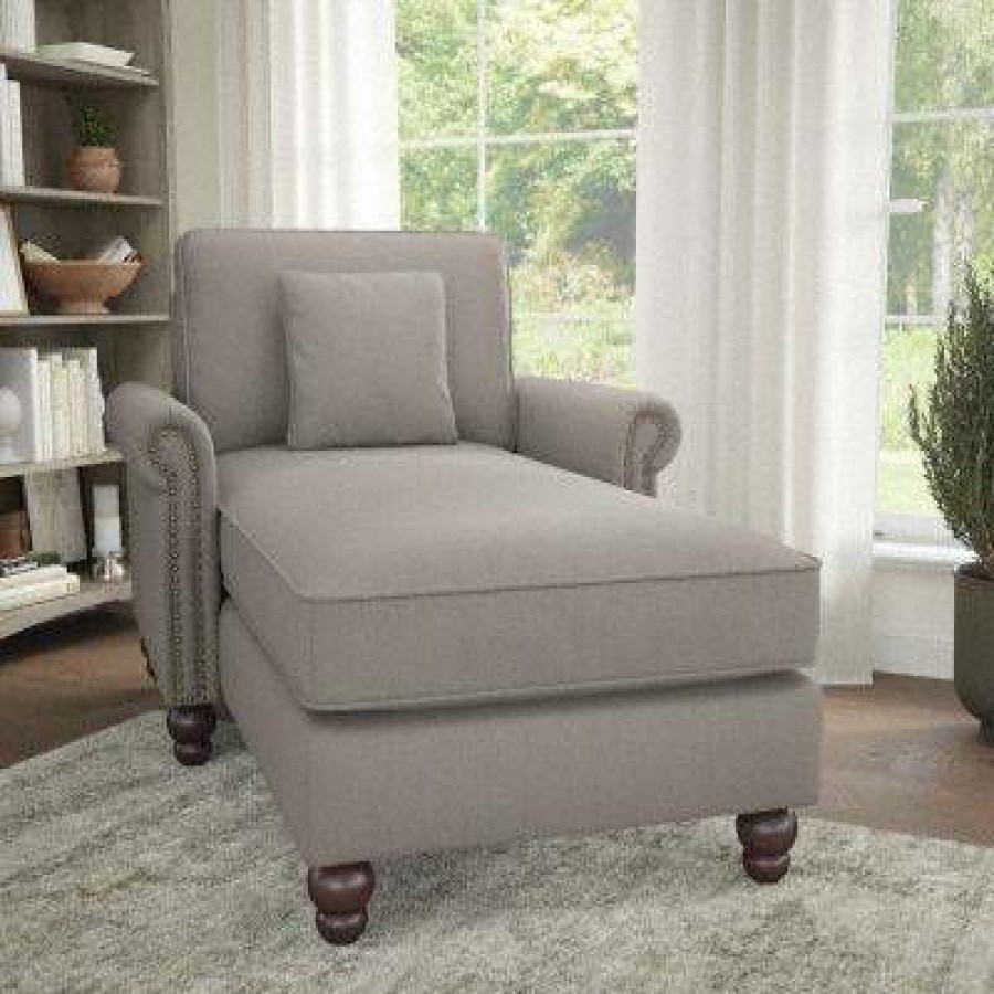 Living & Family Room Furniture * | Limited Edition Bush Furniture Coventry Chaise Lounge With Arms In Beige Herringbone Bush Furniture Cvm41Bbgh-03K