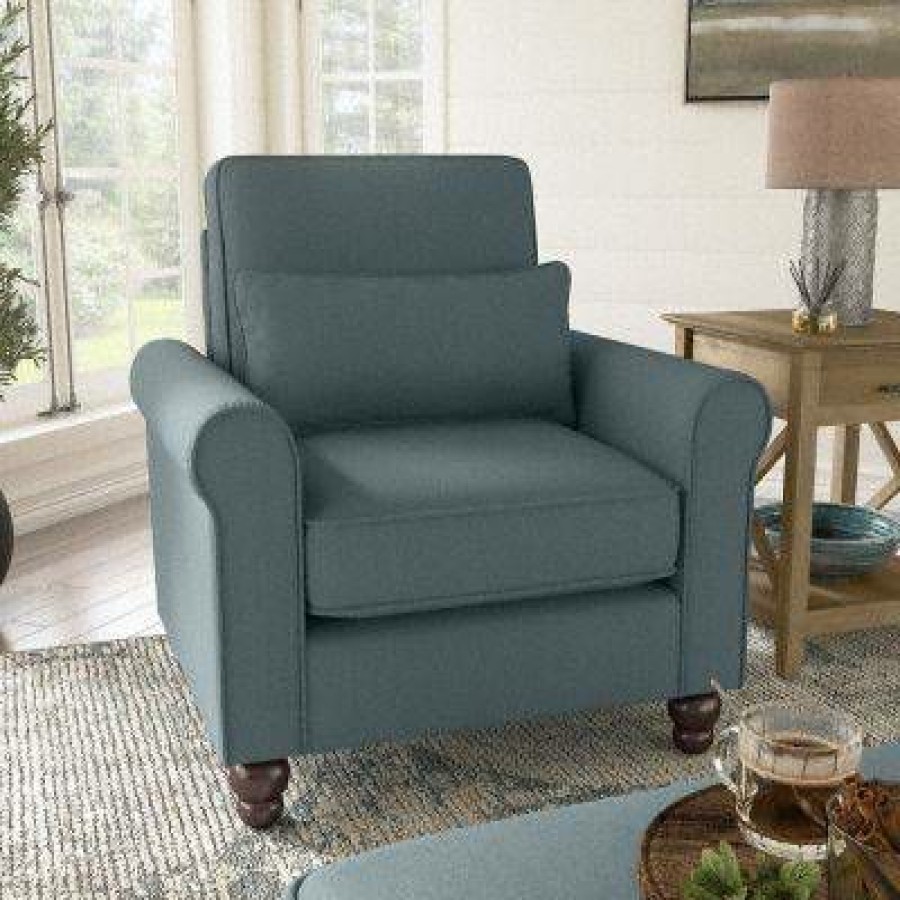 Living & Family Room Furniture * | Online Bush Furniture Hudson Accent Chair With Arms In Turkish Blue Herringbone Bush Furniture Hdk36Btbh-03