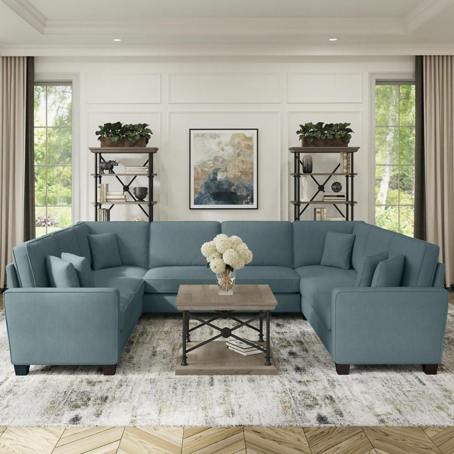 Living & Family Room Furniture * | Wholesale Bush Furniture Stockton 123W U Shaped Sectional Couch In Turkish Blue Herringbone Sny123Stbh-03K