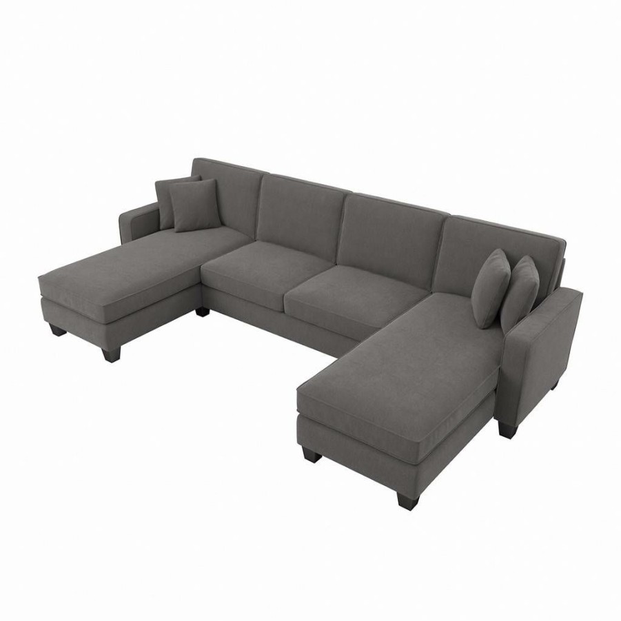 Living & Family Room Furniture * | Hot Selling Bush Furniture Stockton 130W Sectional Couch With Double Chaise Lounge In French Gray Herringbone Sny130Sfgh-03K