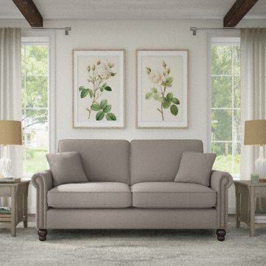 Living & Family Room Furniture * | Online Bush Furniture Coventry 73W Sofa In Beige Herringbone Bush Furniture Cvj73Bbgh-03K