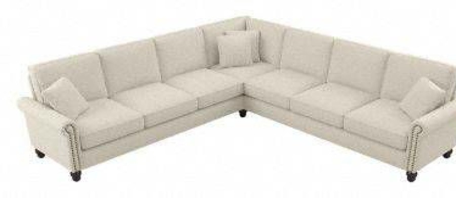 Living & Family Room Furniture * | Crazy Deals Bush Furniture Coventry 111W L Shaped Sectional Couch In Cream Herringbone Bush Furniture Cvy110Bcrh-03K