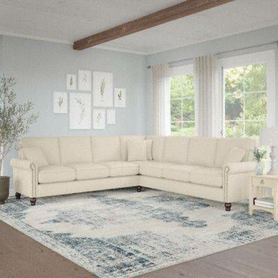 Living & Family Room Furniture * | Crazy Deals Bush Furniture Coventry 111W L Shaped Sectional Couch In Cream Herringbone Bush Furniture Cvy110Bcrh-03K