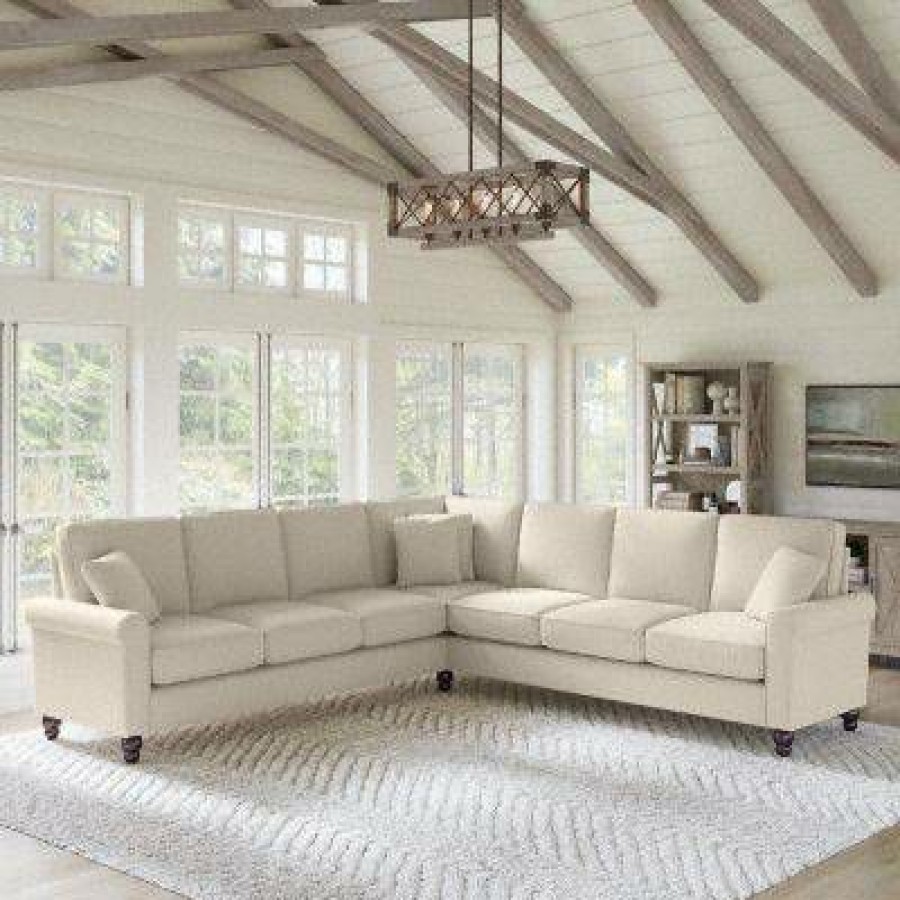 Living & Family Room Furniture * | Clearance Sale Bush Furniture Hudson 111W L Shaped Sectional Couch In Cream Herringbone Bush Furniture Hdy110Bcrh-03K