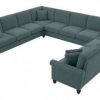 Living & Family Room Furniture * | Best Sale Bush Furniture Coventry 137W U Shaped Sectional Couch In Turkish Blue Herringbone Bush Furniture Cvy135Btbh-03K