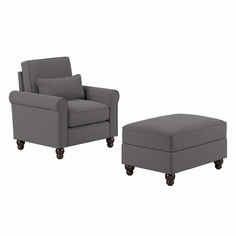 Living & Family Room Furniture * | Wholesale Bush Furniture Hudson Accent Chair With Ottoman Set In French Gray Herringbone Bush Furniture Hdn010Fgh