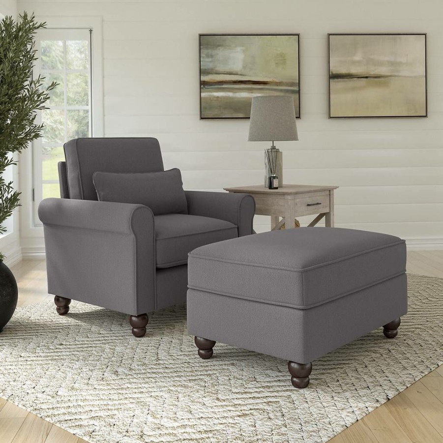 Living & Family Room Furniture * | Wholesale Bush Furniture Hudson Accent Chair With Ottoman Set In French Gray Herringbone Bush Furniture Hdn010Fgh