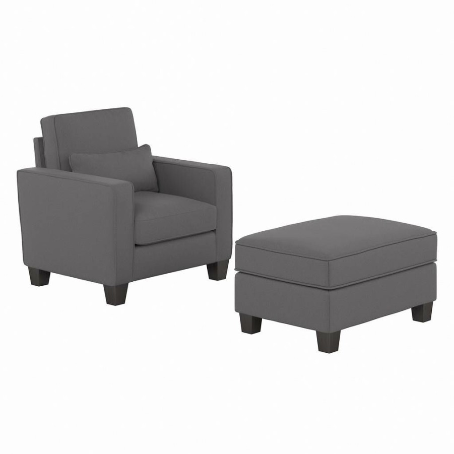 Living & Family Room Furniture * | Hot Sell Stockton Accent Chair W/ Ottoman Set In French Gray Herringbone Bush Furniture Skt010Fgh